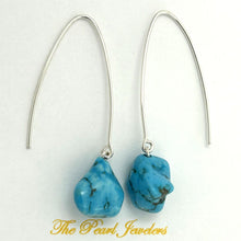 Load image into Gallery viewer, Solid Sterling Silver 925 V-Shaped Wire Baroque Turquoise Earrings