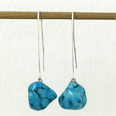 Solid Sterling Silver 925 V-Shaped Wire Baroque Turquoise Earrings