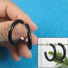 Load image into Gallery viewer, Solid Sterling Silver 925 Natural Black Onyx 30mm C Hoop Earrings