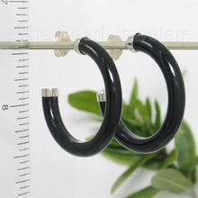 Load image into Gallery viewer, Solid Sterling Silver 925 Natural Black Onyx 30mm C Hoop Earrings