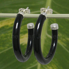Load image into Gallery viewer, Solid Sterling Silver 925 Natural Black Onyx 30mm C Hoop Earrings