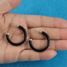 Load image into Gallery viewer, Solid Sterling Silver 925 Natural Black Onyx 30mm C Hoop Earrings