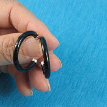 Load image into Gallery viewer, Solid Sterling Silver 925 Natural Black Onyx 30mm C Hoop Earrings