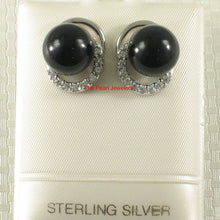 Load image into Gallery viewer, Solid Sterling Silver 925 Black Onyx &amp; CZ Stud Earrings