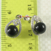 Load image into Gallery viewer, Solid Sterling Silver 925 Black Onyx &amp; CZ Flower Stud Earrings
