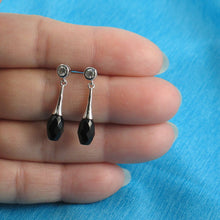 Load image into Gallery viewer, Solid Sterling Silver 925 Black Onyx &amp; Cubic Zirconia Earrings