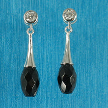 Load image into Gallery viewer, Solid Sterling Silver 925 Black Onyx &amp; Cubic Zirconia Earrings