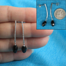 Load image into Gallery viewer, Solid Sterling Silver 925 Black Onyx &amp; Cubic Zirconia Earrings (Long)