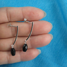 Load image into Gallery viewer, Solid Sterling Silver 925 Black Onyx &amp; Cubic Zirconia Earrings (Long)