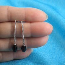 Load image into Gallery viewer, Solid Sterling Silver 925 Black Onyx &amp; Cubic Zirconia Earrings (Long)