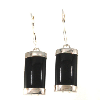 Solid Sterling Silver 925 Curved Black Onyx Leverback Earrings