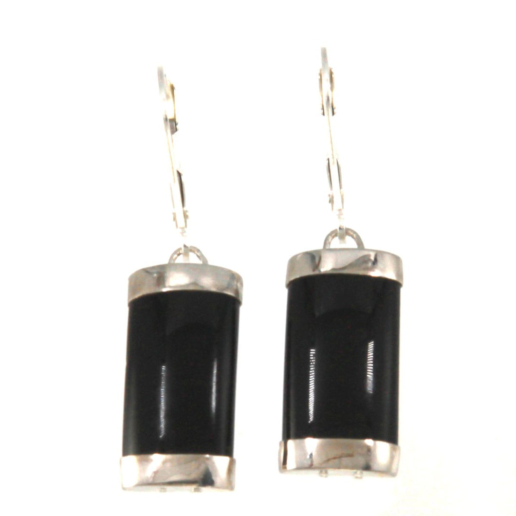 Solid Sterling Silver 925 Curved Black Onyx Leverback Earrings