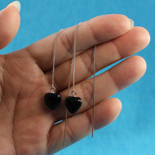 Load image into Gallery viewer, Solid Sterling Silver 925 Black Onyx Heart Threader Earrings