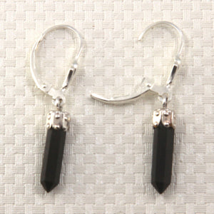 Solid Sterling Silver 925 Black Onyx Hexagonal Point Earrings