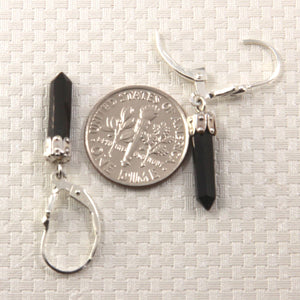 Solid Sterling Silver 925 Black Onyx Hexagonal Point Earrings