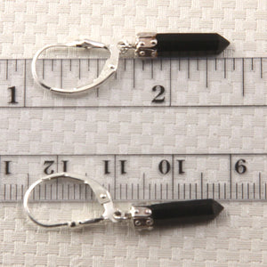 Solid Sterling Silver 925 Black Onyx Hexagonal Point Earrings
