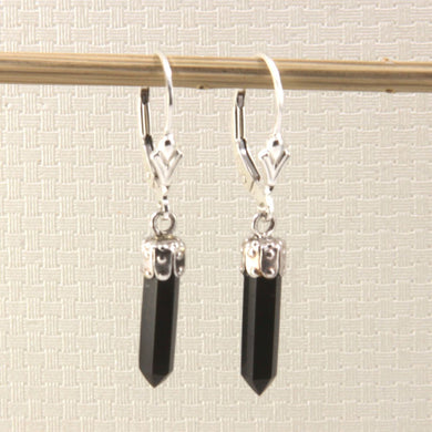 Solid Sterling Silver 925 Black Onyx Hexagonal Point Earrings