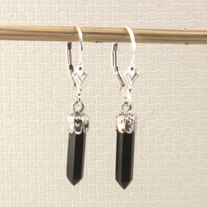 Solid Sterling Silver 925 Black Onyx Hexagonal Point Earrings