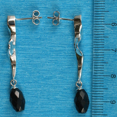 Solid Sterling Silver 925 Lightning Dangle Black Onyx Earrings