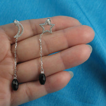 Load image into Gallery viewer, Solid Sterling Silver 925 Moon &amp; Star Black Onyx &amp; Cubic Zirconia Earrings
