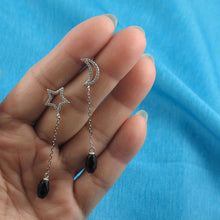 Load image into Gallery viewer, Solid Sterling Silver 925 Moon &amp; Star Black Onyx &amp; Cubic Zirconia Earrings