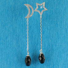 Load image into Gallery viewer, Solid Sterling Silver 925 Moon &amp; Star Black Onyx &amp; Cubic Zirconia Earrings