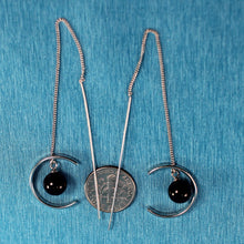 Load image into Gallery viewer, Solid Sterling Silver 925 Black Onyx Threader Earrings
