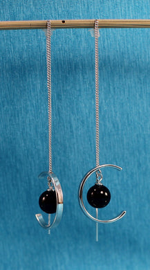 Solid Sterling Silver 925 Black Onyx Threader Earrings