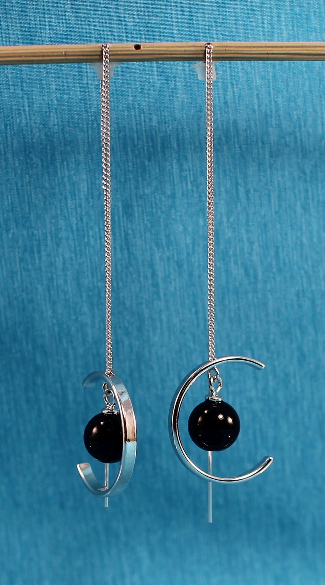 Solid Sterling Silver 925 Black Onyx Threader Earrings