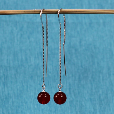 Solid Sterling Silver 925 Box Chain Carnelian Earrings