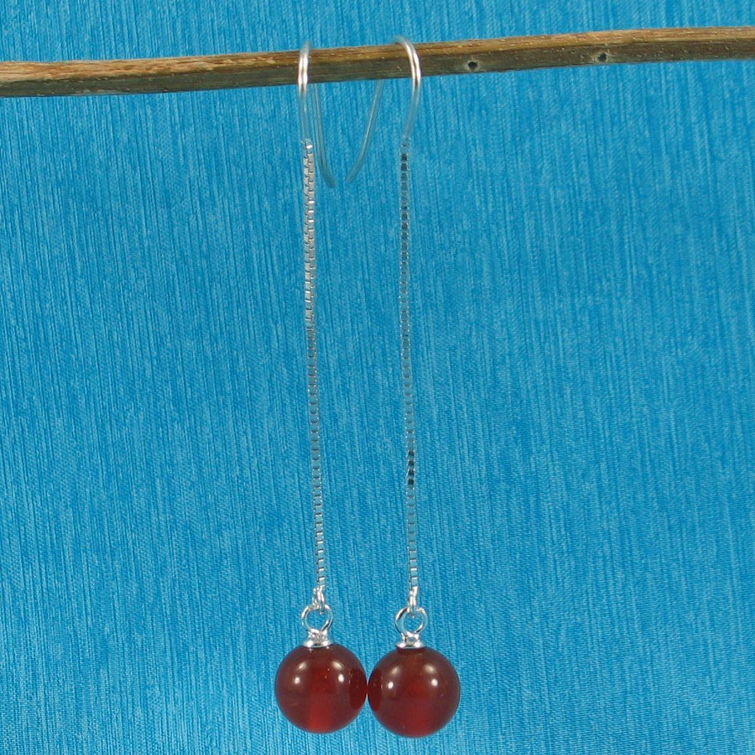 Solid Sterling Silver 925 Box Chain Carnelian Earrings
