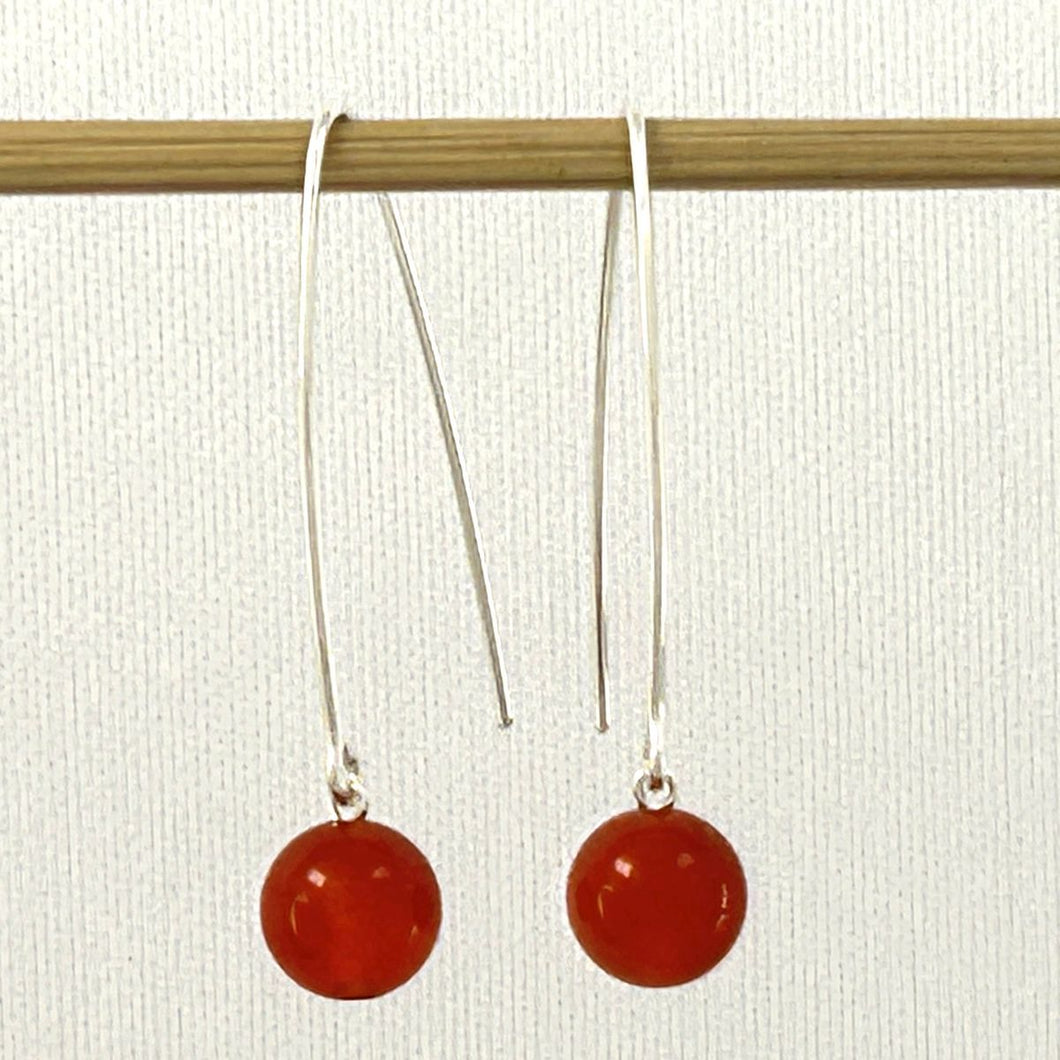 Solid Sterling Silver 925 V-Shaped Wire Carnelian Earrings