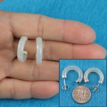 Load image into Gallery viewer, Solid Sterling Silver 925 Celadon Green Jade 20mm C Hoop Stud Earrings