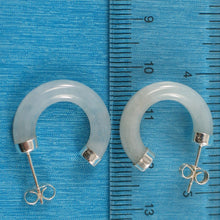 Load image into Gallery viewer, Solid Sterling Silver 925 Celadon Green Jade 20mm C Hoop Stud Earrings