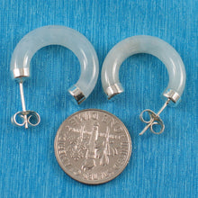 Load image into Gallery viewer, Solid Sterling Silver 925 Celadon Green Jade 20mm C Hoop Stud Earrings