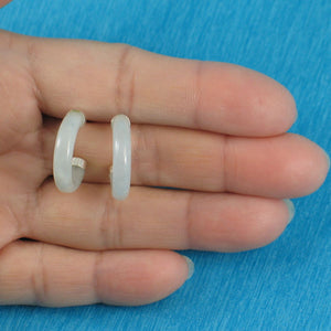 Solid Sterling Silver 925 Celadon Green Jade 20mm C Hoop Stud Earrings
