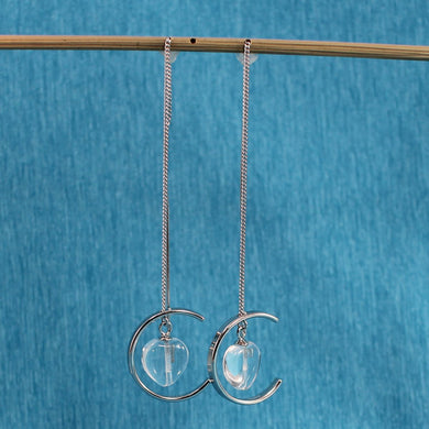 Solid Sterling Silver 925 Crystal Heart Threader Earrings