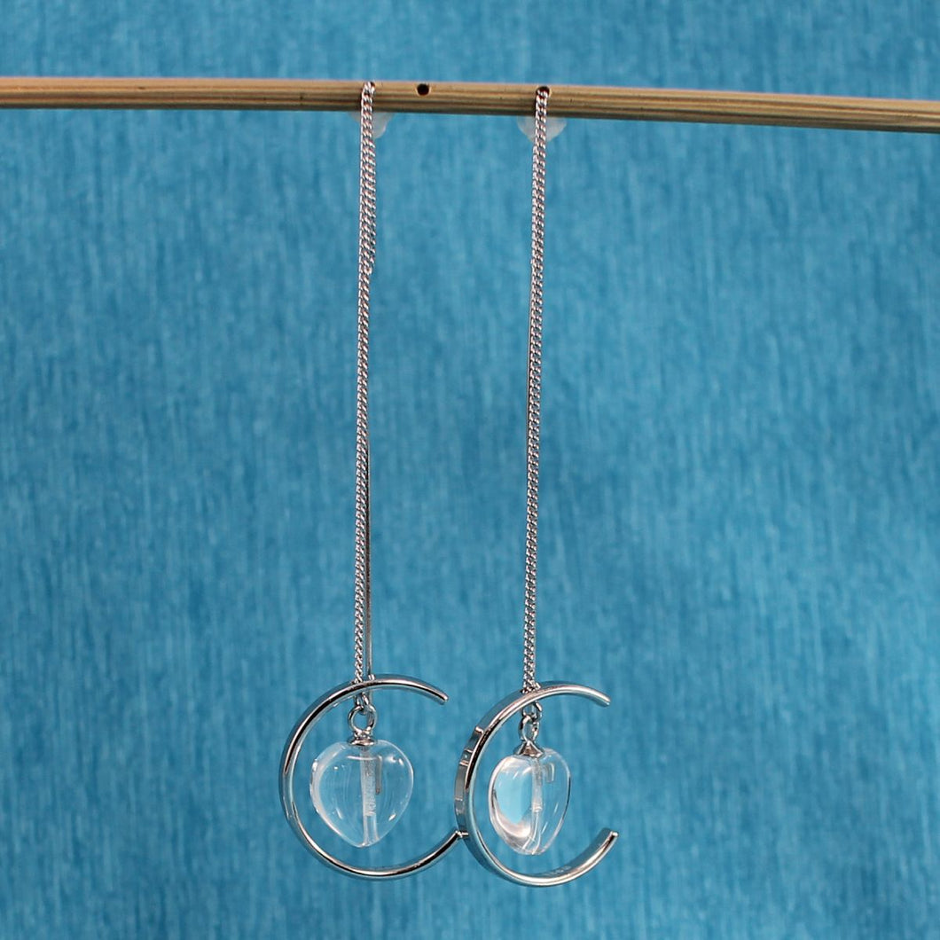 Solid Sterling Silver 925 Crystal Heart Threader Earrings