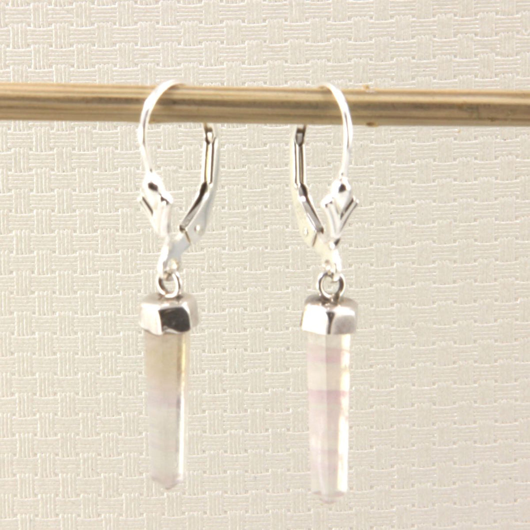 Solid Sterling Silver 925 Crystal Hexagonal Point Earrings (32mm)