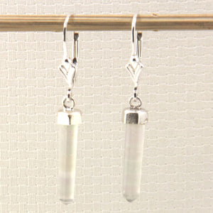 Solid Sterling Silver 925 Crystal Hexagonal Point Earrings (37mm)