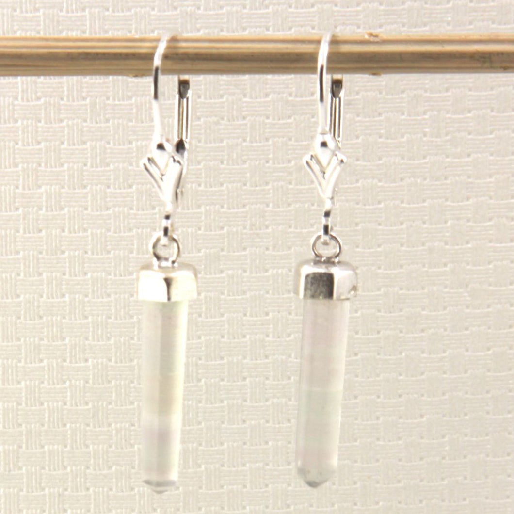 Solid Sterling Silver 925 Crystal Hexagonal Point Earrings (37mm)