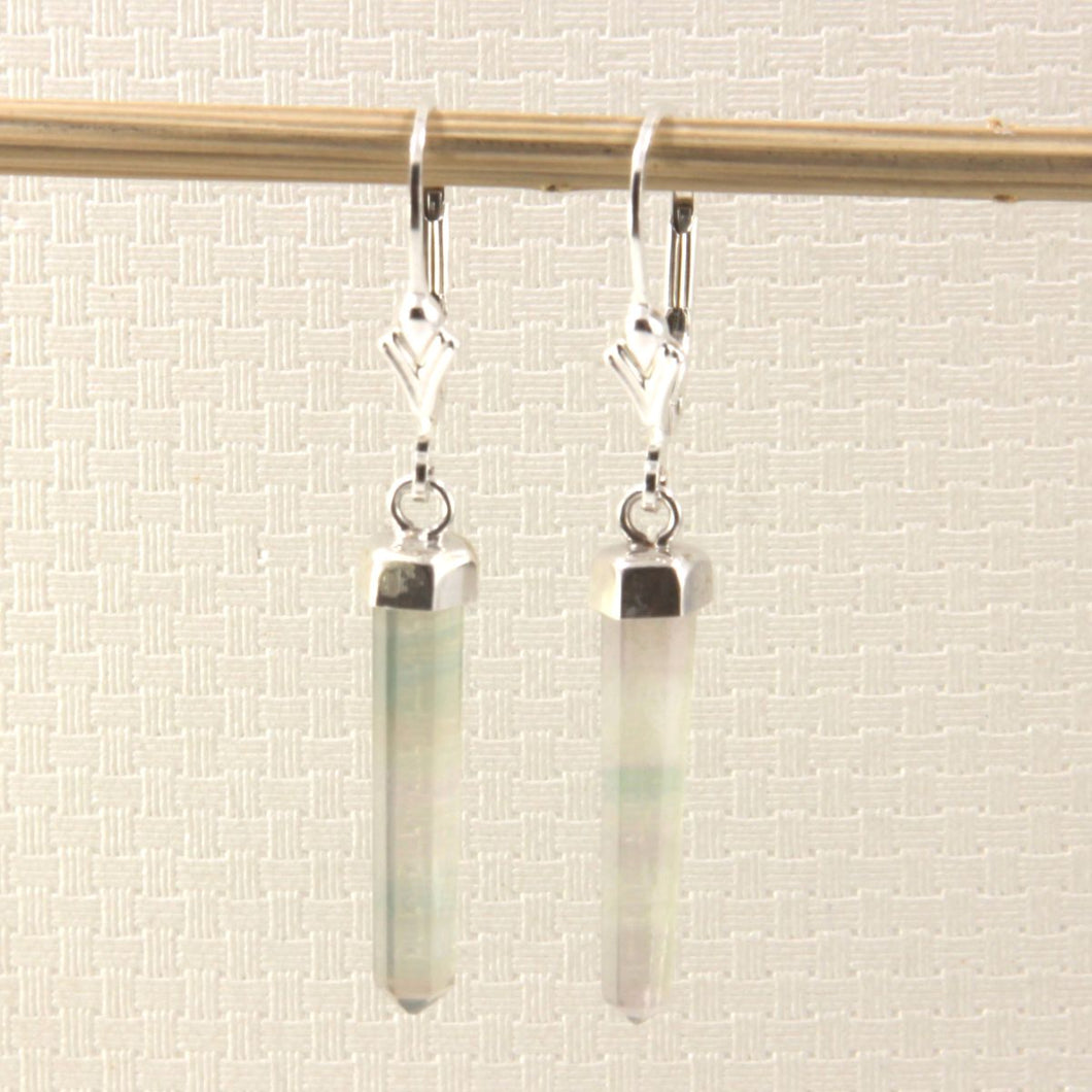 Solid Sterling Silver 925 Crystal Hexagonal Point Earrings (40mm)