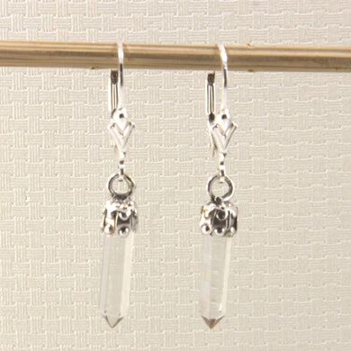 Solid Sterling Silver 925 Crystal Hexagonal Point Earrings (35mm)