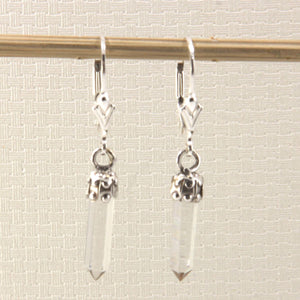 Solid Sterling Silver 925 Crystal Hexagonal Point Earrings (35mm)