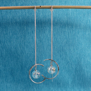 Solid Sterling Silver 925 Crystal Threader Earrings