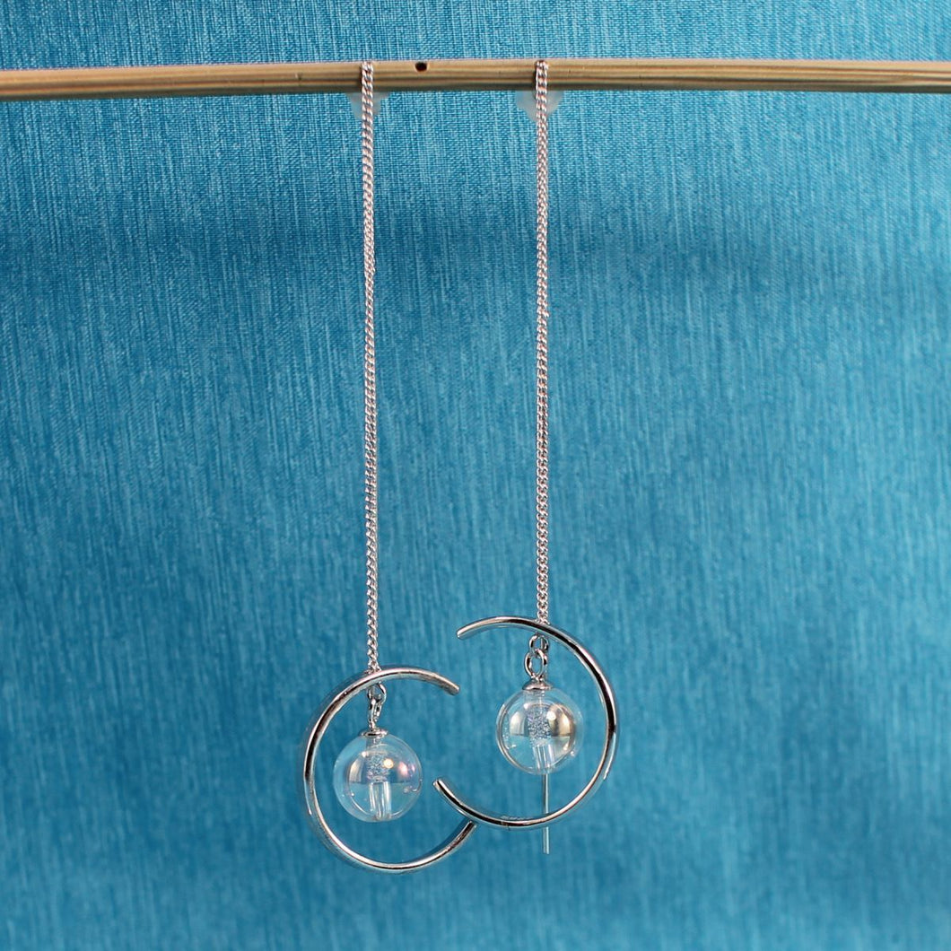 Solid Sterling Silver 925 Crystal Threader Earrings