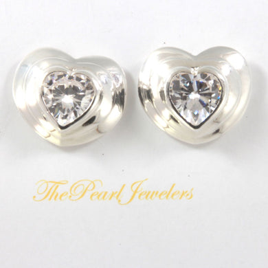 Solid Sterling Silver 925 Cubic Zirconia Heart Stud Earrings (Large 23x20mm)