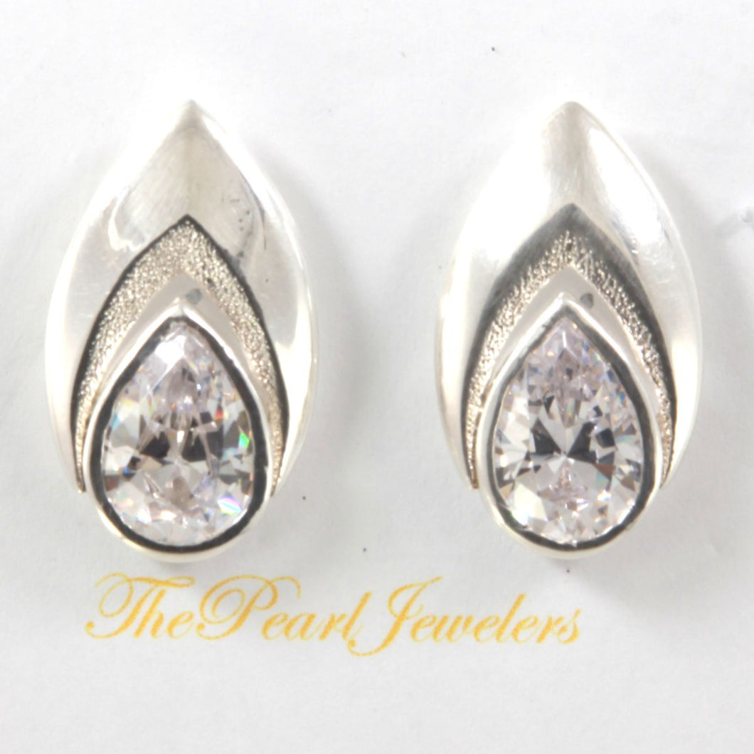 Solid Sterling Silver 925 Cubic Zirconia Pear Stud Earrings