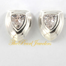 Load image into Gallery viewer, Solid Sterling Silver 925 Cubic Zirconia Triangle Stud Earrings
