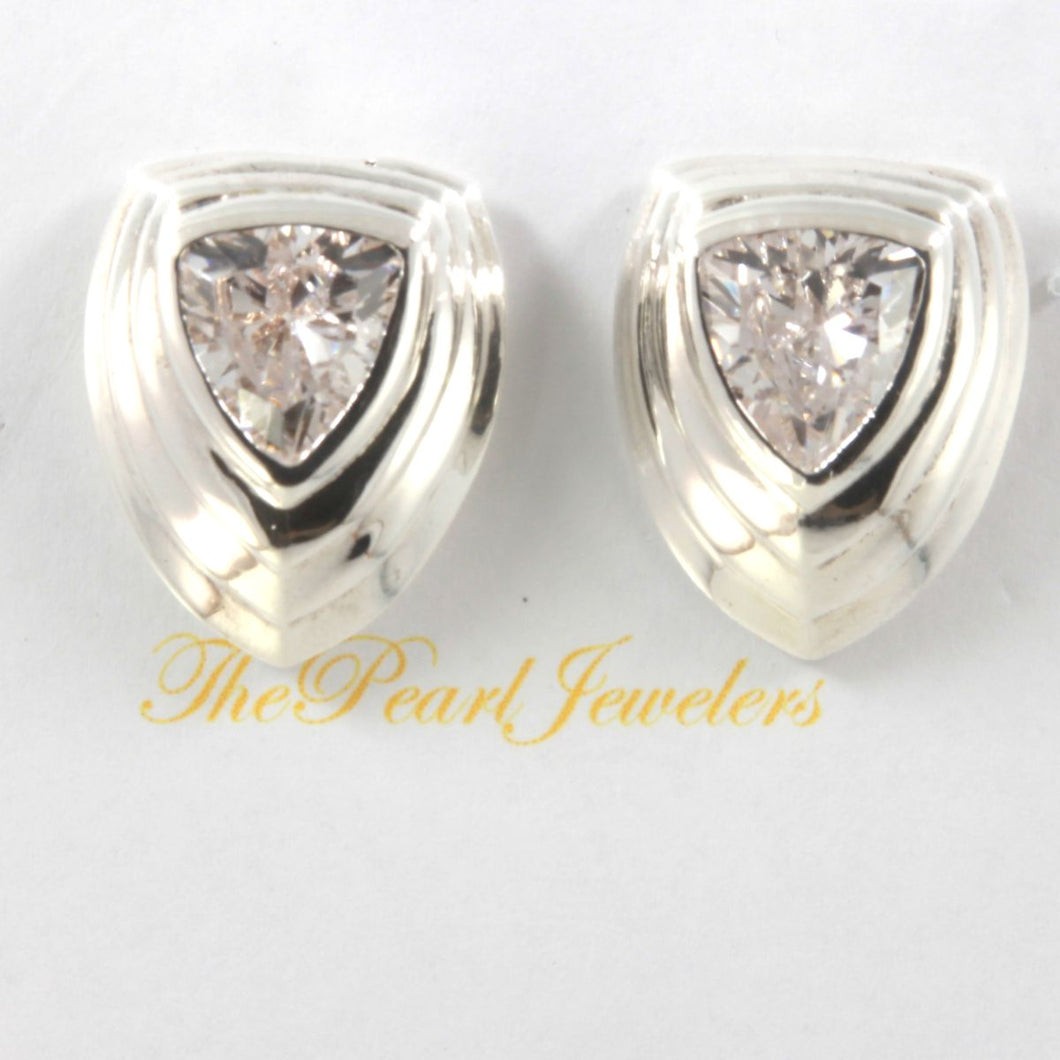 Solid Sterling Silver 925 Cubic Zirconia Triangle Stud Earrings